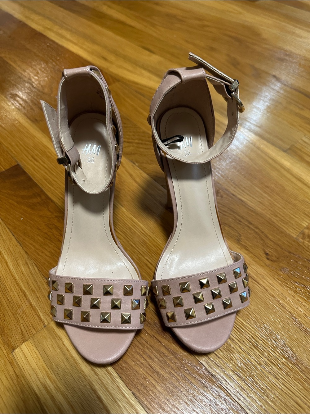 H&M nude Studded Ankle-Strap Heels